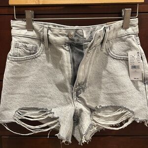 PacSun Eco Light Grey Ripped High-Waisted Jean Shorts. Size 25